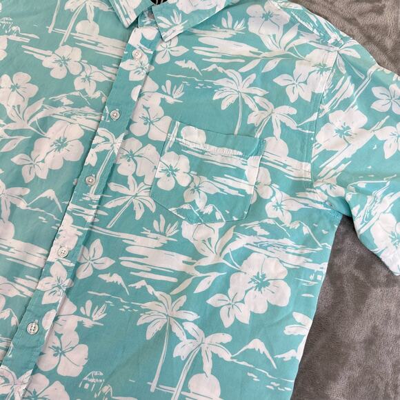 O1C Short Sleeve Hawaiian Button Down Shirt Mens Size XL Teal + White - Picture 2 of 11